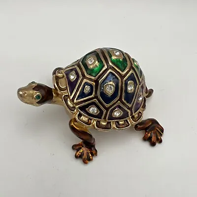 Enameled And Bejeweled Turtle Trinket Box Hinged Lid • $21.99