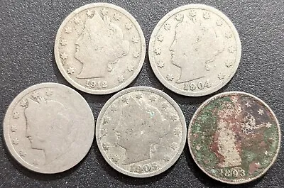 $6.99 • Buy Five (5) Different Liberty V Nickel Lot - Culls To About Good Condition