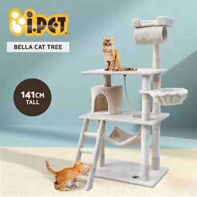 I.Pet Cat Tree Tower Scratching Post Scratcher 141cm Condo Wood House Bed Beige • $62.95