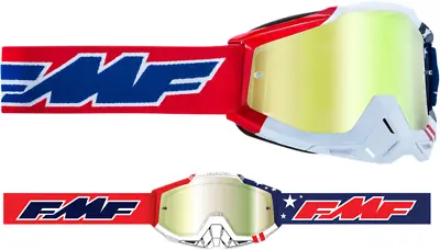 New FMF 100% PowerBomb US Of A Goggles Red White Blue Gold + Clear Lens MX ATV • $32