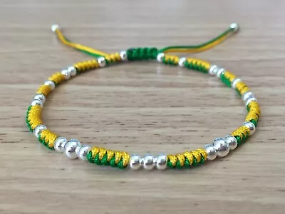 Men's Fashion Braided Adjustable Shamballa Bracelet ~ Green And Yellow • $11