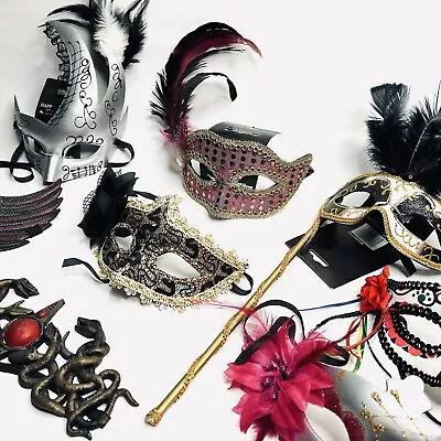 Lot Of 8 Mascaraed Halloween Masks Feathers One Size • $54