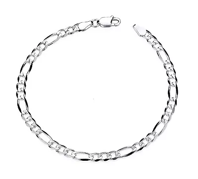 Sterling Silver 7.5 Inch Figaro Bracelet - Diamond Cut Finish - Solid 925 Silver • £10.95