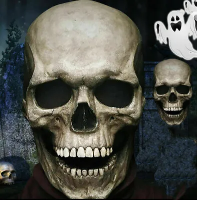 Halloween Movable Full Head Skull Mask Helmet With Movable Jaw Scary Horror • £11.79