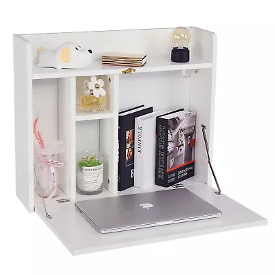 Wall-mounted Computer Desk Folding Laptop Drop-Leaf Study Desk With Shelf Home • £45.99