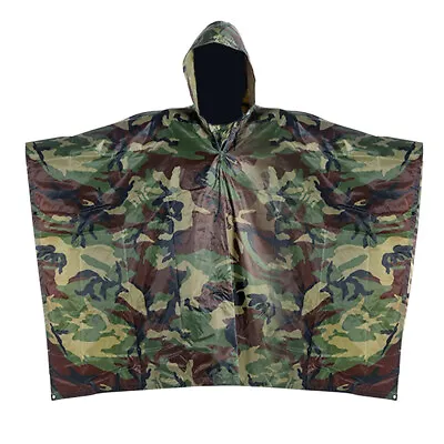 US Military Woodland Ripstop Wet Weather Raincoat Poncho Camping Hiking Camo • $19.99