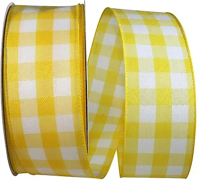 1 Metre 63mm (2.5”) YELLOW/WHITE BUFFALO CHECK PLAID TWILL WIRED EDGE RIBBON  • £2.80