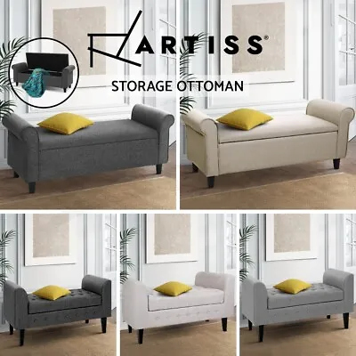 Artiss Storage Ottoman Blanket Box Foot Stool Couch Linen Fabric LARGE Chest • $135.95