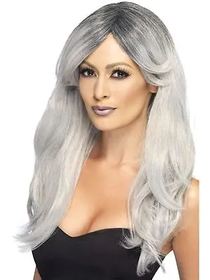 Adult Ladies Grey Ombre Ghostly Zombie Bride Wig Fancy Dress Halloween Accessory • £15.46