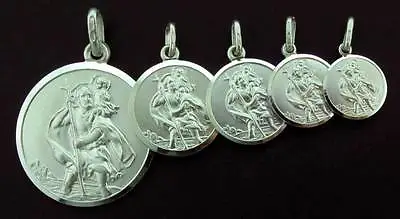 Sterling Silver Saint Christopher Pendant Free Engraving Round St Chris Travel  • £11.90
