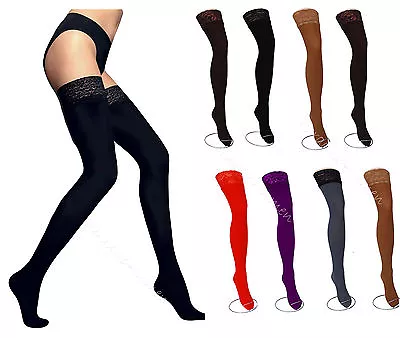 NEW Lace Top 80 Denier Sheer Hold-Ups Stockings 9 Various Colours- Sizes S-XL • £5.99