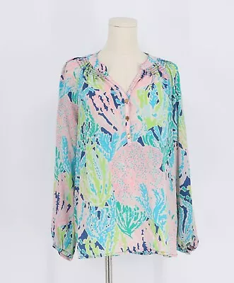 LILLY PULITZER Elsa Silk Top Blouse Size L • $29.99