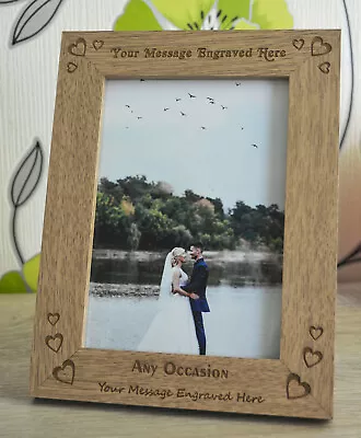 Personalised Engraved Wooden Photo Frame Wedding Anniversary Birthday New Baby • £9.99