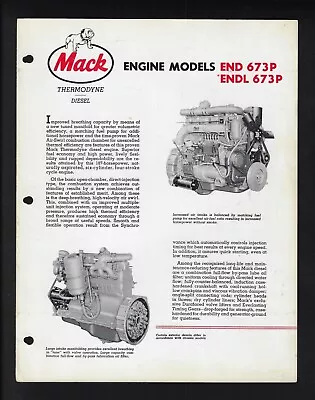 Mack Trucks End & Endl 673p Engines 4 Page Specifications Brochure 11/62 • $17.81