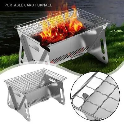 Mini Foldable Camping BBQ Barbecue Open Fire Cooking Stove Kabob Stainless Steel • $21.98