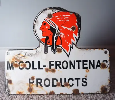 Vintage Mccoll Frontenac Porcelain Sign Gas Canadian Oil Refining Red Indian • $18.50