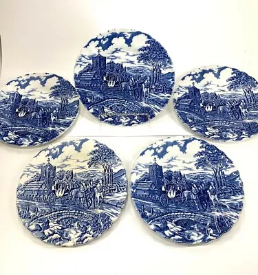 MYOTT Staffordshire Royal Mail BLUE (5) Bread And Butter Plates  • $30