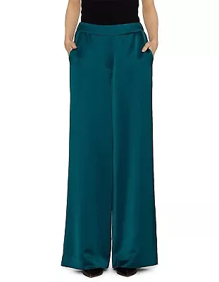 VIKTORIA & WOODS SULTAN WIDE LEG PANT BNWT Sz 1 Green Satin Wide Leg High Waist • $84