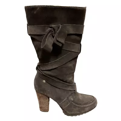 CALVIN KLEIN Genuine Suede Mid Calf Block Heel JILL Boots 70s Vibe WOMEN'S 9 • $37.95