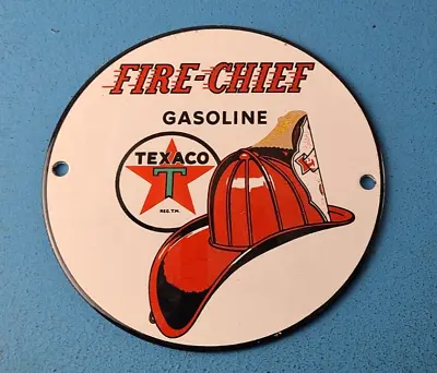 Vintage Texaco Gasoline Porcelain Gas Oil Pump Fire Chief Service Station Sign • $109.17