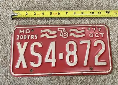 1976 Missouri License Plate XS4-872 White/Red 200Yrs Bicentennial Oct 77 Orig Gd • $12.99