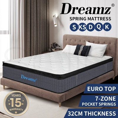 $254.99 • Buy Dreamz Pocket Spring Mattress Queen Double King Bedding HD Foam Medium Firm 32CM