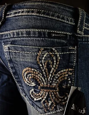 $108 Buckle Miss Me Jeans  Thick Stitch Fleur De Lis  Boot 28 X 33 • $24.99