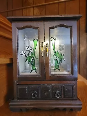 VINTAGE Wooden Jewelry Box -Mirror Drawer Necklace Holder...Floral • $7.60