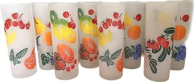 Vintage Federal Frosted Town Collins Fruit Glasses Set Of Eight • $75