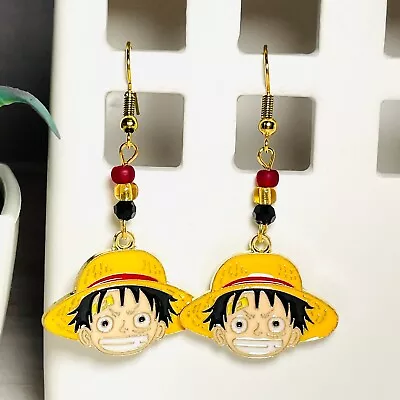 LUFFY * One Piece Anime Theme Handmade Beaded Hook Dangle Enamel Charm Earrings • $10.95