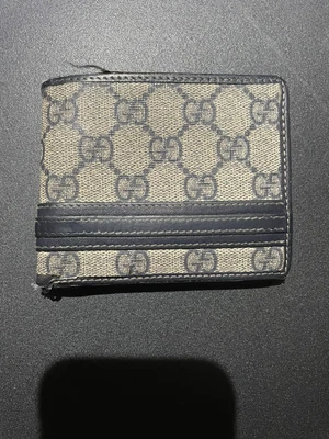 $60 • Buy Gucci Pre Owned Navy Blue Monogram Unisex Vintage Wallet.
