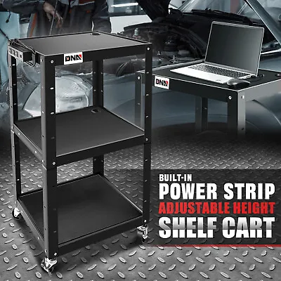 24 -42  Adjustable Height 3-Layer Utility Steel Media AV Cart W/ Power Strip • $129.99