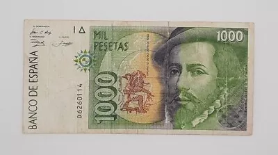 1992 / Banco De España Spain - 1000 Pesetas Banknote Serial No. D 6260114 • £1