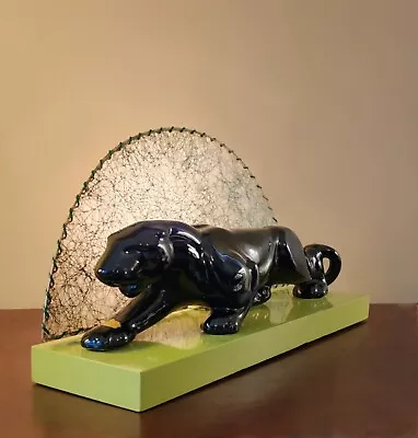 RARE MID CENTURY ORIGINAL ATOMIC AGE HAEGER CERAMIC FIBERGLASS 50s PANTHER LAMP • $455.05