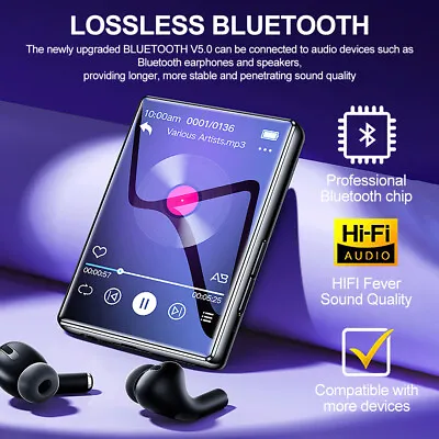 Bluetooth 5.2 MP4 MP3 Music Player FM Radio Support 128GB Recorder Touch Screen • £22.99