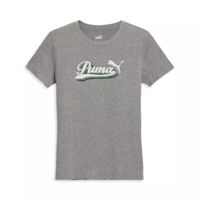 Puma Vintage Script Graphic Crew Neck Short Sleeve T-Shirt Womens Grey Casual To • $14.99