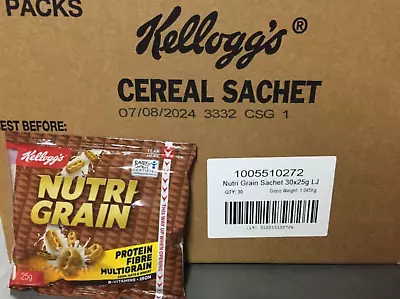 KELLOGG'S NUTRI GRAIN CEREAL 30x 25g PORTION CONTROL PACKS SACHETS BBD 07/08/24 • $49.95