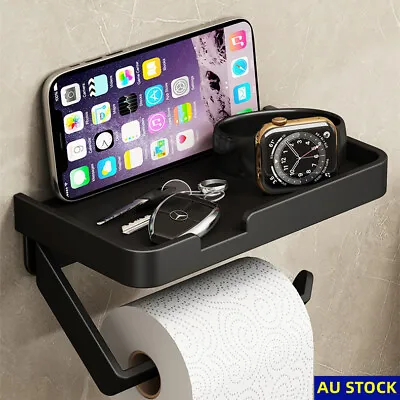 $26.98 • Buy Space Metal Toilet Paper Roll Holder + Phone Shelf Easy Wall Mounted Tissue Rack