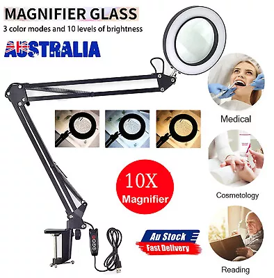 10X Magnifying Glass With Light Dimmable 72 LEDs Magnifier Desk Lamp With Clamp • $31.25