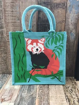 JUTE SHOPPING BAG RED PANDA DESIGN ECO FRIENDLY AND FAIR TRADE 30x30x20 CM • £9.95