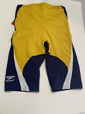 Speedo Men’s Teen Swimsuit Endurance + Edge Splice Jammer Navy/Gold Size 28 NEW • $26.35