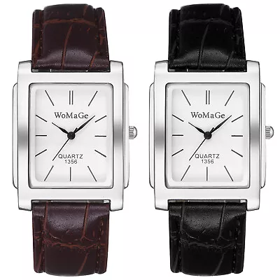 Men's Fashion Business Genuine Leather Big Square Dial Band Quartz Wrist Watch • $12.34