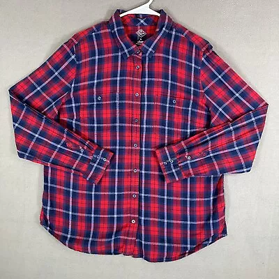 St. Johns Bay Shirt Mens XL Blue Red Plaid Button Up Long Sleeve Flannel EUC • $9.88