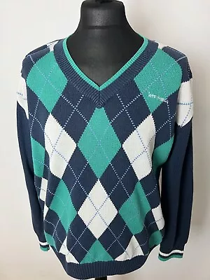 Iets Frans Mens Argyle Jumper (M) Green Blue • £9.99