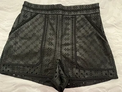 Zara Crochet Black Faux Leather Shorts L NEW • $23.43