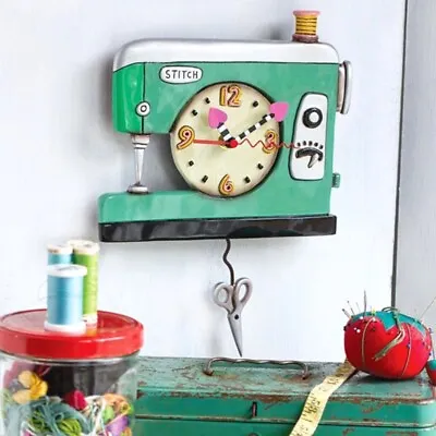 ✿ New ALLEN DESIGNS WALL CLOCK Swing Pendulum SEWING MACHINE Retro Stitch Craft • $74