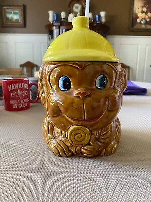 Vintage Gorilla Chimp Monkey Cookie Jar Lollipop & Yellow Hat Made In Japan • $19