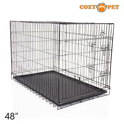 Dog Cage 48 Inch Puppy Crate XXL Cozy Pet Black Dog Crates Folding Metal Cages • £53.99