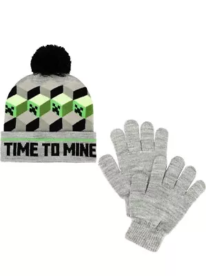 Minecraft Knit Cuff Hat With Pom And Gloves • $19.95