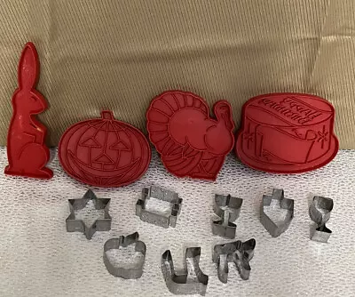 Lot 12 Vintage Cookie Cutters Easter Halloween Birthday Teacher Turkey Wilton • $10